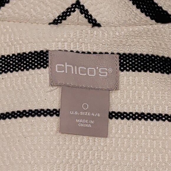 Chico's Blazer Jacket Sz 0 (4/6) Women Black White Open Front Stripe Office Work - Picture 9 of 11